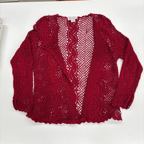 VTG Red Y2K TanJay Crochet Knit Button Front Fairy Cardigan Long Sleeve Sz Large - Picture 5 of 10